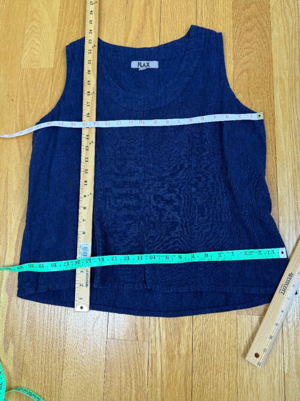 Flax Linen Top Dark Blue Sleeveless Scoop Neck (M) - Picture 8 of 8